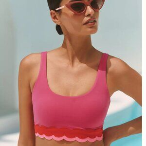 Beach Riot Marin Bikini Top - Hot Pink Scalloped Detail Scoop Neck Swim Top
